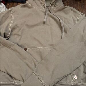 True Religion Gray/Taupe Pullover Hoodie with white stitching